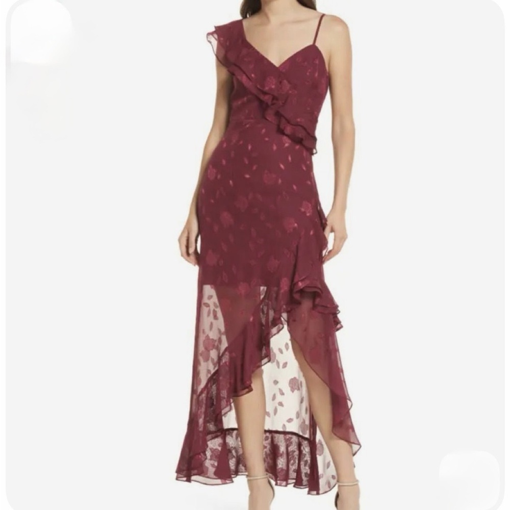 Lulu's Wine Ruffle High-Low Slip Dress